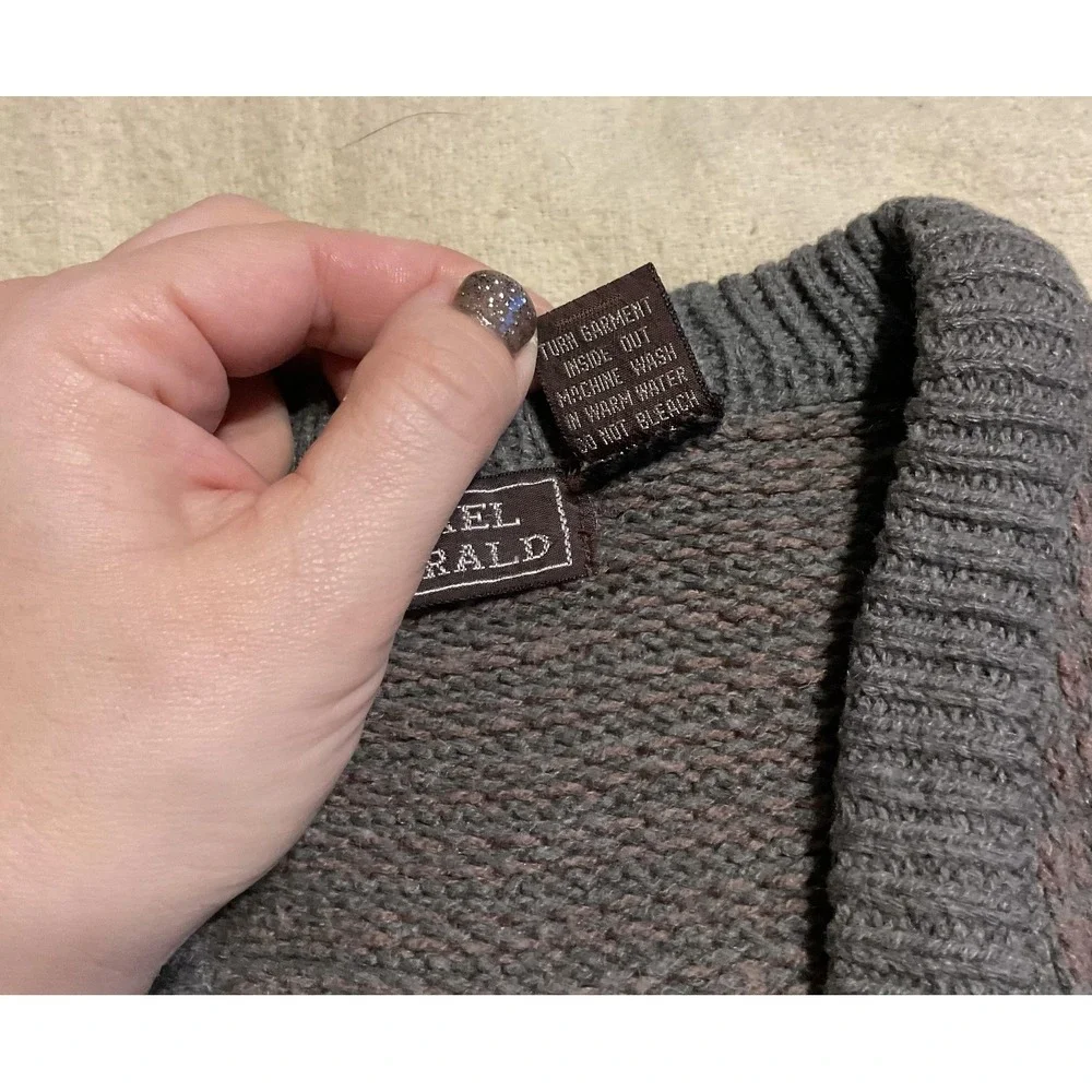 Michael Gerald Sweater Vest Mens Large Gray Striped V Neck Knit Pullover Classic